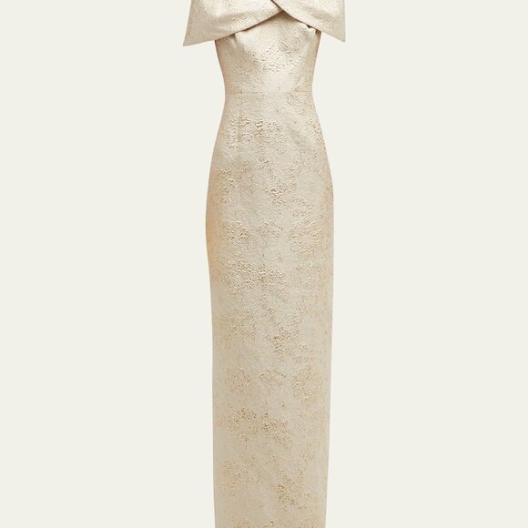 NWT Rickie Freeman for Teri Jon Off-Shoulder Jacquard Column Gown - Picture 1 of 5